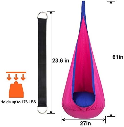 Y- STOP Kids Pod Swing Seat Hanging Hammock Chair Swing with Inflatable Pillow Sensory Swing Chair with Pocket for Outdoor and Indoor (Pink and Blue) pcs
