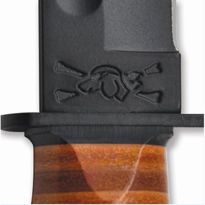 KA-BAR Dog's Head Utility Knife Fixed Blade Knife 7 Clip Point 1095 Cro-Van Black Blade Stacked Leather Handle Black/Brown