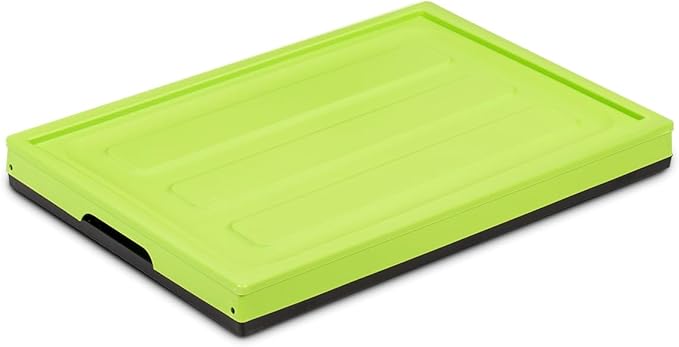 Glad Collapsible Storage Bin with Lid - 48L Foldable Plastic Box for Garage Car Trunk and Organization - Stackable Lidded Container with Handles Green
