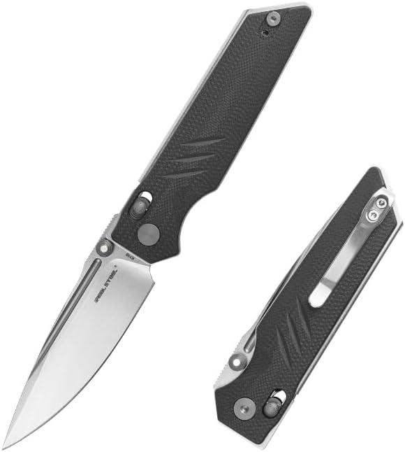 REALSTEEL SACRA Pro Pocket KnifeFolding KnifeCrossbar Lock3.31 Böhler K110 Steel BladeGlow-in-the-dark Thumb Stud Nail NickG10 Handle2.75ozClipEDC Outdoor IndoorGifts for Men Women Camping H