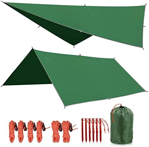 REDCAMP Hammock Rain Fly Camping Tarp Waterproof 10x10ft Lightweight Backpacking Rain Tarp Shelter for Hiking Outdoor Green