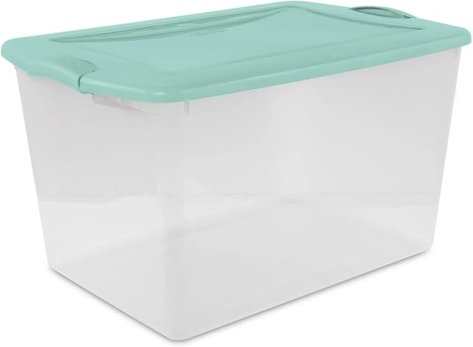 Clear/Mint 6-Count 66 Quart Plastic Storage Containers with Latching Lids Stackable Storage Bins and Totes for Camping Gear Sports Equipment Tools &amp Workshop Supplies – Durable Home Organizatio