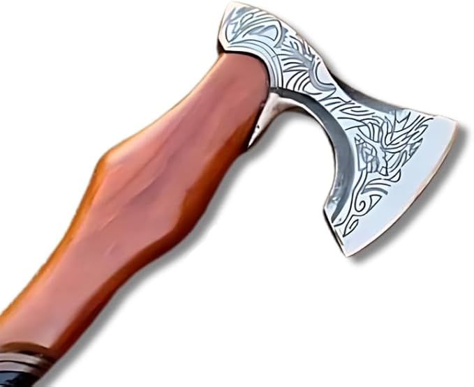 Handmade Tomahawk Bearded Axe Wolf Shaped Carved Rosewood Handle Antique Viking Gift Axe Viking Battle Axe Real Collectible Axe