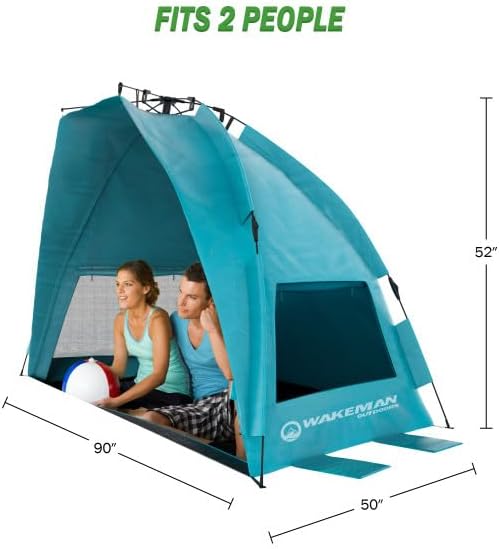 Beach Tent Sun Shelter - UPF50+ UV Protection Portable Sun Canopy for Beach Cabana - 2-3 Person Pop Up Beach Tent - Beach Essentials by Wakeman