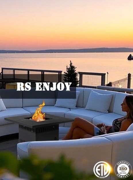30'' Marble Ceramic Round Gas Fire Pit 50000 BTU Outdoor Fire Tables Fire Table with Lid Add Warmth &amp Ambience to Gatherings and Parties On Patio Deck Garden Backyard White Glass Stone.
