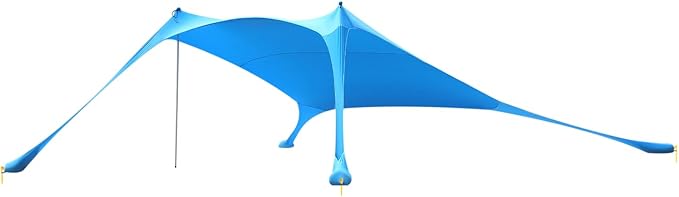 Outdoor Beach Canopy Stretch Tent 2 * 2m Sun Shelter Beach Shade Canopy with 4*Ground Spikes for Camping Family (Blue)
