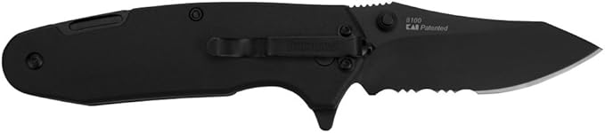 Kershaw Funxion EMT (8100) Multifunction Folding Pocketknife 3 inch Partially Serrated Stainless Steel Blade Carabiner Clip Cord Cutter Screwdriver Tip Hex Wrench Glassbreaker Tip  Black