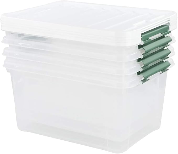 Gloreen 35 Quart Clear Storage Bins with Lid and Handle Multipurpose Stackable Plastic Storage Latches Box/Containersset of 4