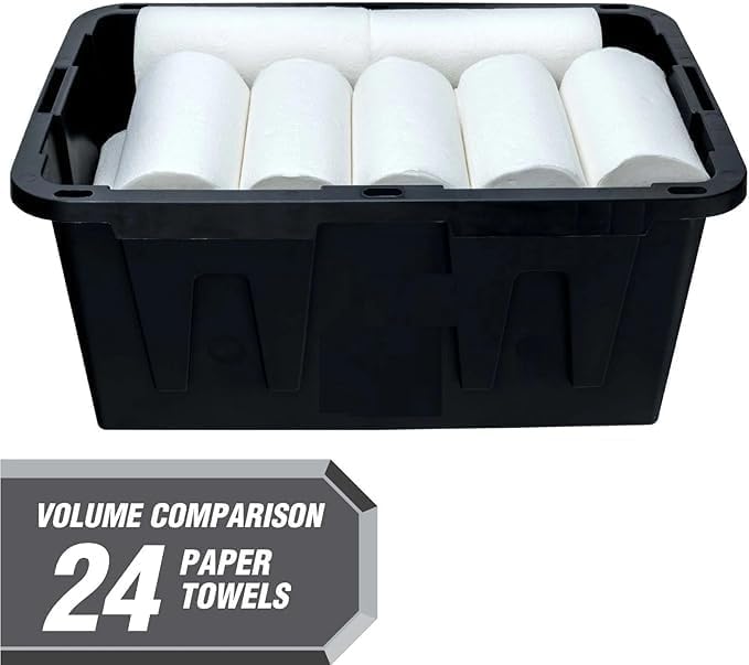 12 Gallon Large Storage Bin with Snap Lid Black and Red Heavy Duty Plastic Stackable 30.6x20.6x14.3 Inches Set of 4 (12 Gallon 4)
