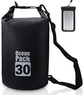 JIAN YA NA Waterproof Dry Bags Roll Top Dry Compression Sack Keeps Gear Dry Bags with Adjustable Strap for Outdoor Kayaking Beach Rafting BoatingBonus Waterproof Phone Case (Black 30L)