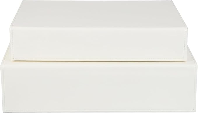 HofferRuffer Photo Storage Boxes with Dust-Proof Lid Set of 2 Faux Leather Lidded Storage Bins Photo Jewelry Scrapbooking Supplies Keepsake Organizer for Elegant Home &amp Office Decor (CreamWhi