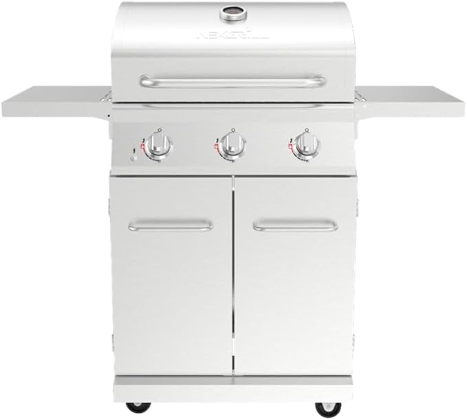 Nexgrill Stainless Steel 3-Burner Propane Gas Grill w/Foldable Side Shelves 40500BTUS 591.05 sq. in. Cooking Area Perfect for Outdoor Cooking &amp Grilling BBQs Backyard Tailgating 720-0830MN
