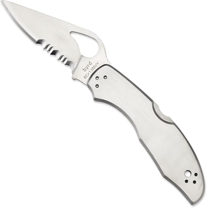 Spyderco Byrd Meadowlark 2 Knife with 2.90 Steel Blade and Durable Stainless Steel Handle - CombinationEdge - BY04PS2