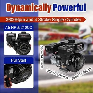 7.5 HP 4 Stroke Gas Engine 210CC Pull Start Petrol Engine Replaces Compatible for Honda GX160 Air Cooled Single Cylinder OHV Gas Engine Motor for Cleaning Machines (Black)