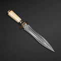 Empire Handmade Damascus Steel Double Edge Fixed Blade Hunting Dagger Knife - Straight Edge - Camel Bone Handle - 16 Inch Long Knife - Sheath Included