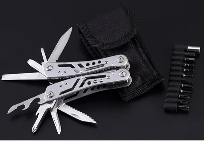 13-in-1 Mini Multitool Pocket Knife with Pliers Stainless Steel Folding Utility Tool Compact 10.5cm &amp Sheath for Camping Travel Repair - Outdoor Enthusiasts DIYers