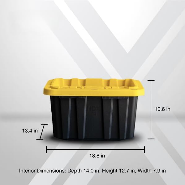 Heavy-Duty 7-Gallon Tough Storage Tote in Black with Yellow Lid UW83540