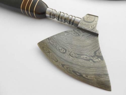 Handmade Damascus Viking Axe Bearded Axe Chopping Axe11 Buffalo Horn Handle Axe. Hand Forged Woodsman Axe