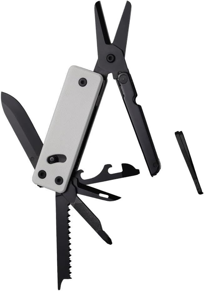Roxon KS2 Elite Noir Blanc D2 Blade 13 in 1 Mini Multi Tool function pocket knife with big scissor G10 handle and Pocket clip good for Camping/Backpacking/Emergencies/EDC Multitool (D2 Steel Blade)