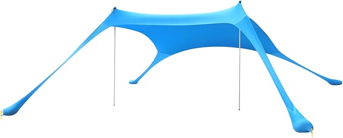 Outdoor Beach Canopy Stretch Tent 2 * 2m Sun Shelter Beach Shade Canopy with 4*Ground Spikes for Camping Family (Blue)