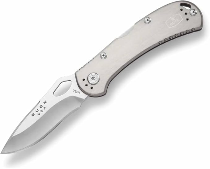 Buck Knives 722 Spitfire Folding EDC Knife 3-1/4” Pocket Knife Blade Lockback Design Aluminum Handles 420HC Stainless Steel Drop Point Folding Blade Made in the USA Gray 3.2 oz