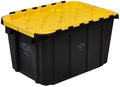 12 Gal. Tough Storage Flip Top Tote in Black with Yellow Lid High-Grade Resin Stackable Lockable