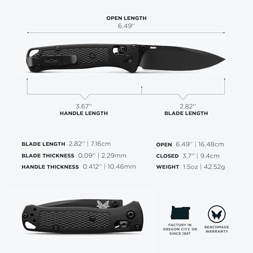Benchmade - Mini Bugout Outdoor EDC Folding Knife Drop-Point Blade with Black Carbon Fiber Handle (533-3)
