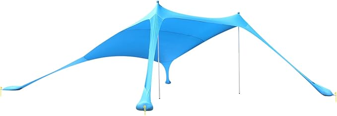 Outdoor Beach Canopy Stretch Tent 2 * 2m Sun Shelter Beach Shade Canopy with 4*Ground Spikes for Camping Family (Blue)