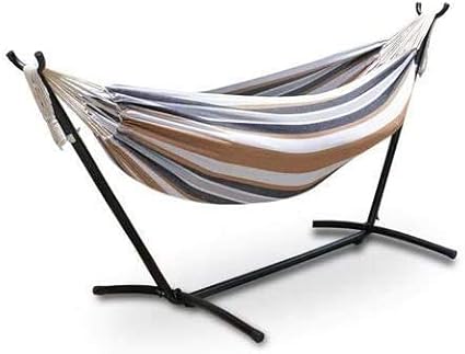 COLIBROX Double Hammock Two Person Adjustable Hammock Bed with Space Saving Steel Stand Includes Portable Carrying Case Easy Set Up (Desert)