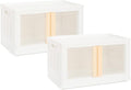 Folding and Stackable Container with Doors and Handles | Storage Container | Storage Organizer | Storage Totes | Trunk Organizer 72 Liter Set of 2 White&ampCream Handle