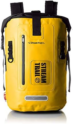 Stream Trail Waterproof Backpack 25L Heavy Duty Roll-Top Closure with Easy Access Front-Zippered Pocket and Cushioned Padded Back Panel for Comfort IPX6 Water Rsistance Dry Bag Yellow