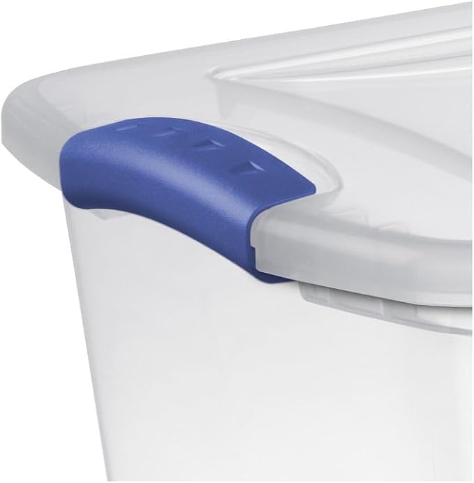 (4 pack) 27 Quart Clear Latching Storage Bin with Lid Stackable Plastic Container for Shelves Closet &amp Craft Storage