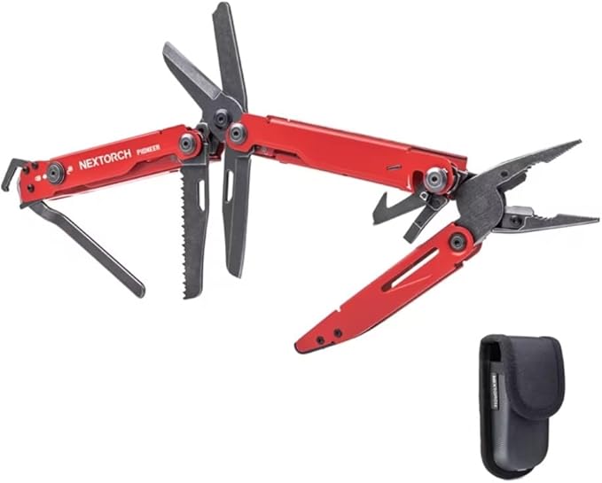 NEXTORCH PIONEER MT20 14-IN-1 Multi-tools Full-SizeVersatile Multi-tool Set with Scissors Needle Nose Pliers Pocket Clip Multi-tool (RED with Glass Breaker)