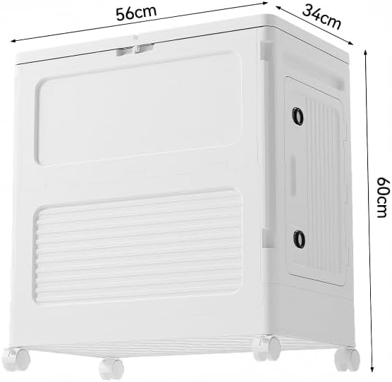 56cm Wide Foldable Storage Box with Lid and Wheels Stackable 1 Tier Organizer for Living Room Bedroom Home