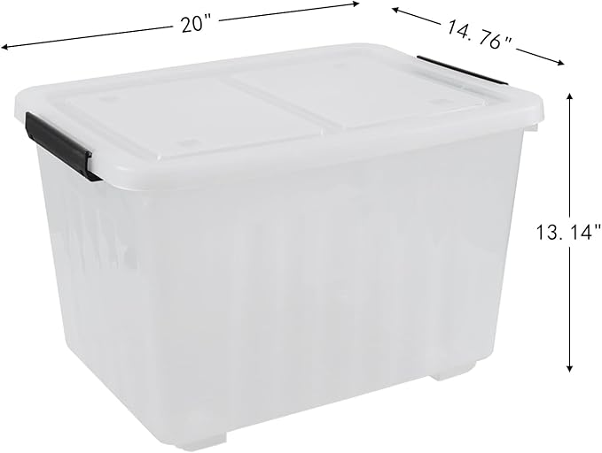 50 Quart Clear Storage Container with Lids and Wheels 4-Pack Clear Plastic Latching Bins