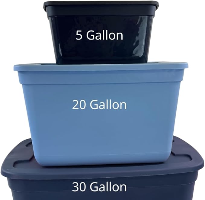 Edge Plastics 5 Gallon Classic Storage Tote 6 Pack durable storage in for home or garage with secure snap lid designed for stacking (6 Ink 5 Gallon)