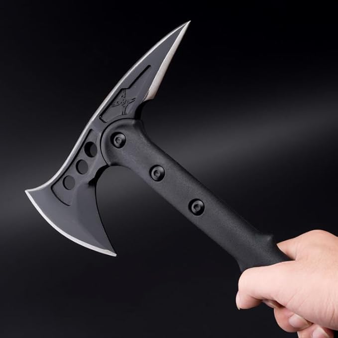 DOOM BLADE Camping Hatchet Axe with Nylon SheathTomahawk Viking Forged High Carbon SteelPortable Camping Axe for Outdoor Splitting WoodHunting (Double-Bit Axe + Hatchet + Fixed Blade Knife)