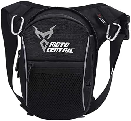 Hebetag Oxford Waist Pack Motorcycle Drop Leg Bag for Men Women Thigh Waist Bum Hip Fanny Belt Bag Purse Pouch Outdoor Travel Hiking Cycling Tactical Outdoor Sports Daypack (#06Black(GrayLogo))