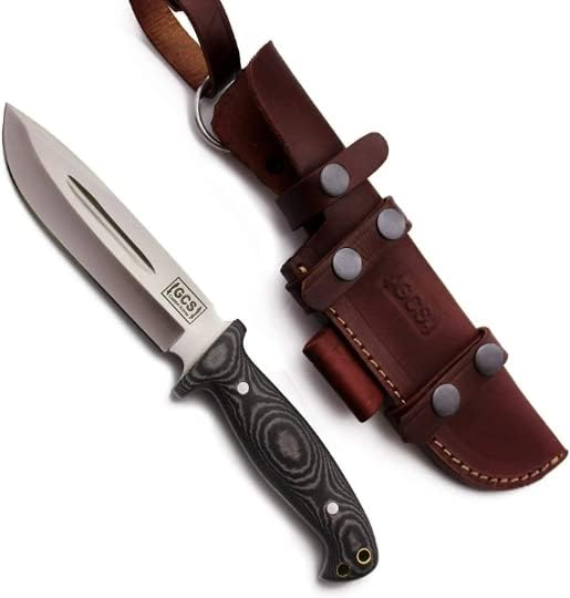 GCS Knives Handmade D2 Tool Steel Hunting Survival Knife with Micarta Handle Leather Sheath and Sharpening Stone - GCS102