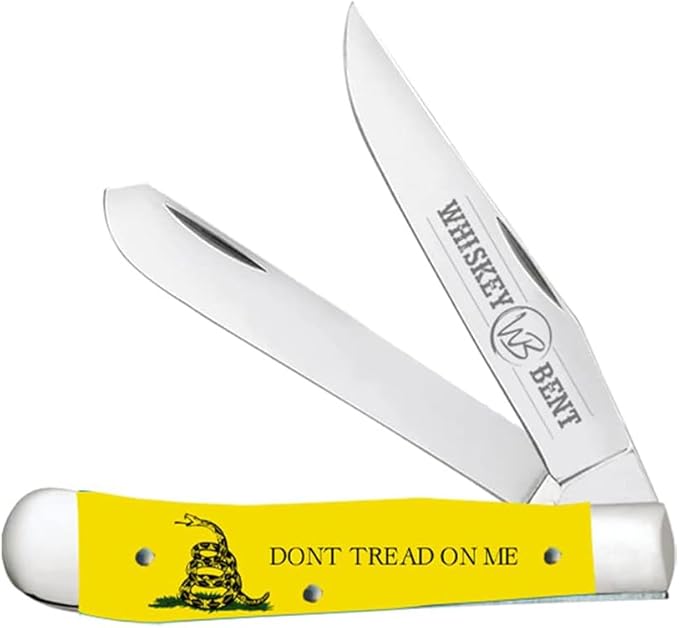 WHISKEY BENT HAT CO. Traditional Trapper Folding Pocket Knife 4.125 Closed Length 440C Stainless Steel Blades (Don't Tread)