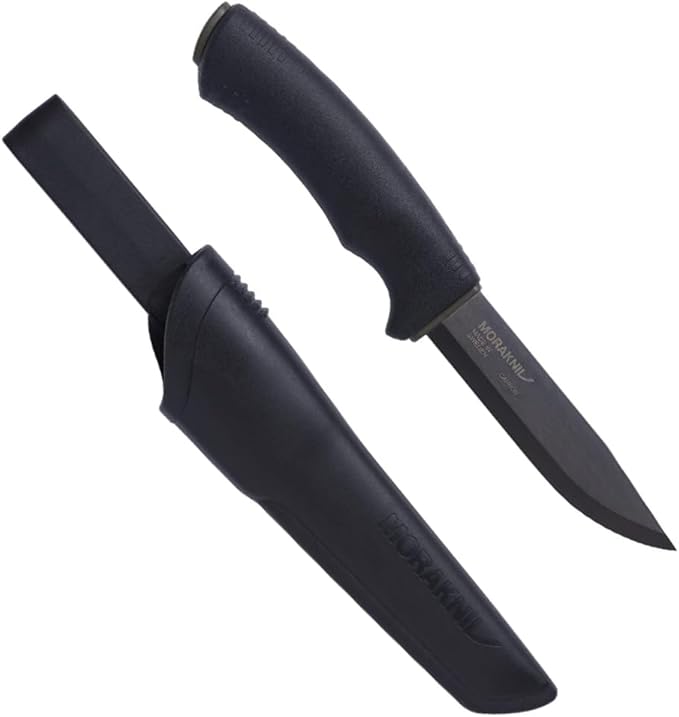 Morakniv Carbon Steel Fixed-Blade Bushcraft Knife with Sheath Black 4.3 Inch