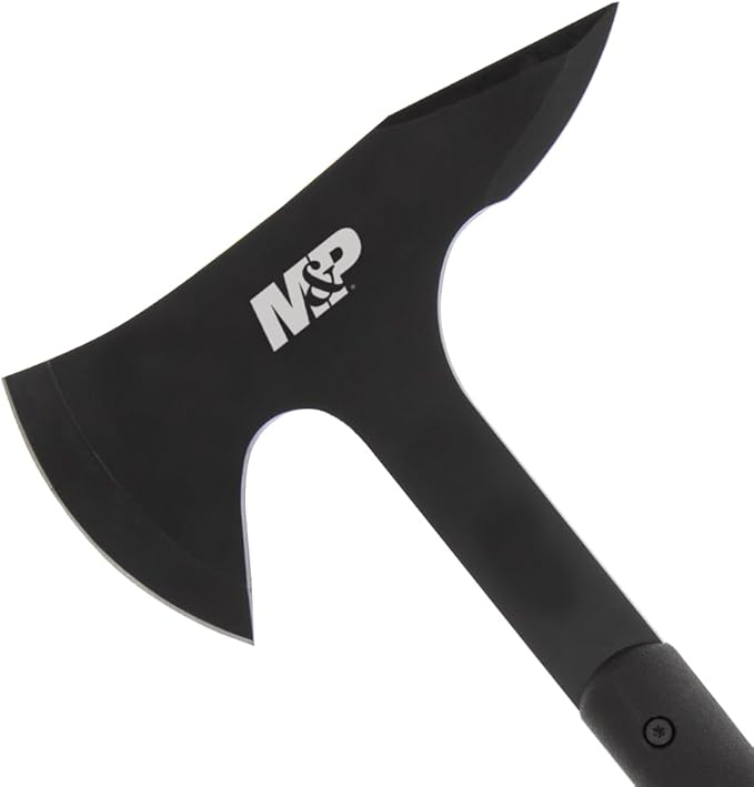 Smith &amp Wesson M&ampP Extraction &amp Evasion 16in S.S. Full Tang Tactical Axe with a Spearpoint Spine Rubberized Handle and Sheath for Outdoor Survival and EDC