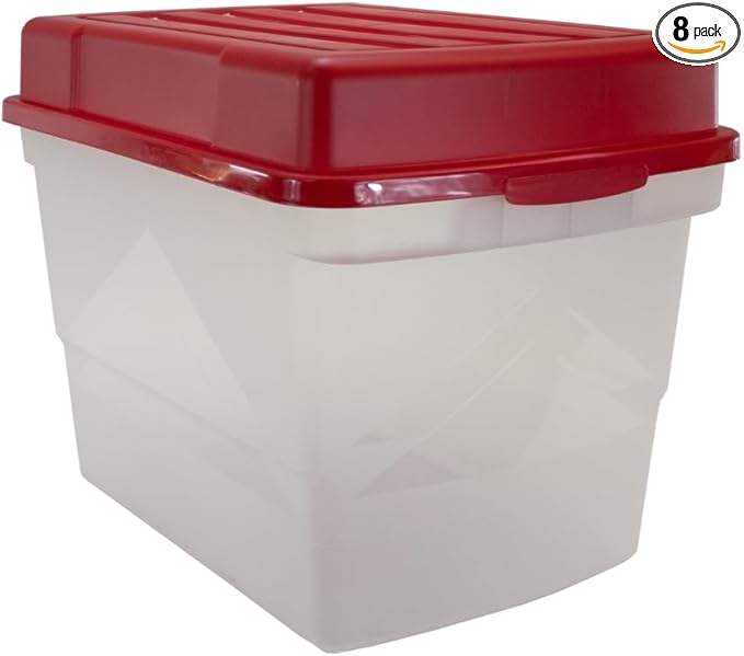 26 Gallon HI-TOP Storage Tote Clear Base with Red 4-Inch-Tall Lid 8-Pack
