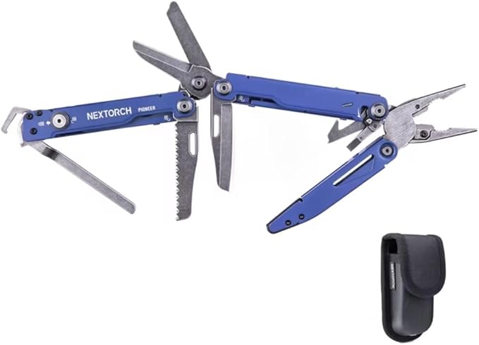 NEXTORCH PIONEER MT20 14-IN-1 Multi-tools Full-SizeMulti-tool Set with Scissors Needle Nose Pliers Pocket Clip Multi-tool for DIY Home Outdoors Everyday Carry Men Gift Color (BLUE with Glass Breaker)