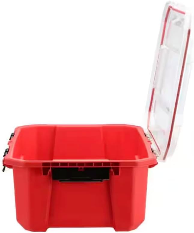 12-Gal. Professional Heavy Duty Waterproof Stackable Plastic Storage Container with Hinged Lid in Red XM13700
