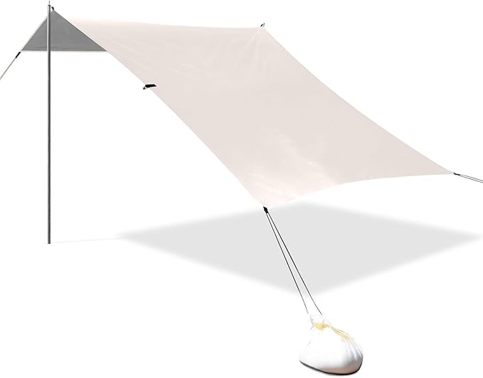 Sea Shell White Foldable Beach Tent UPF50 Lightweight Large Sun Shelter with Sand Shovel Sandbags for Camping Picnics Backyard