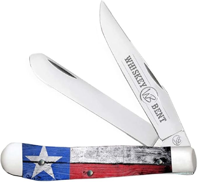 WHISKEY BENT HAT CO. Traditional Trapper Folding Pocket Knife 4.125 Closed Length 440C Stainless Steel Blades (Lone Star)