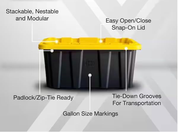17 Gal. Tough Storage Tote in Black with Yellow Lid