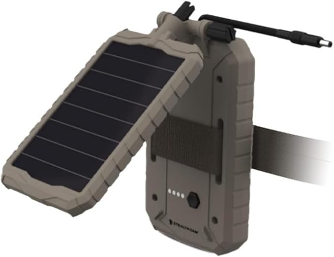 Stealth CAM Durable Sol-Pak Solar Battery Pack 12V Solar Power Panel Rechargeable Battery &amp Insulated Cable Compatible with All Wireless/Cellular Trail Cameras - 5000 mAh