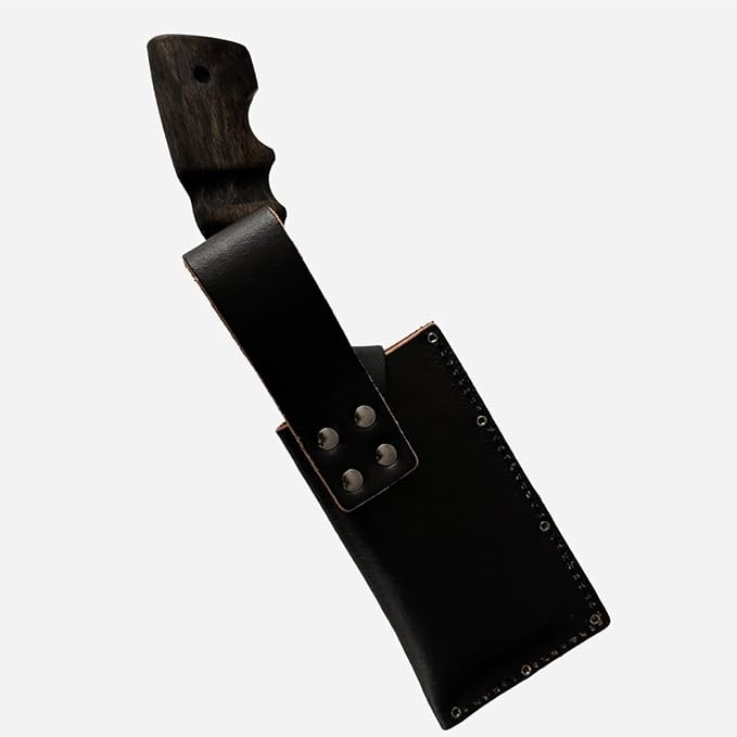 Japanese NATA Hatchet – Hand-Forged Steel &amp Iron Blade Using Traditional Swordsmithing Method | Black-Dyed Finish | Carved Wooden Handle | Leather case | Made in Japan